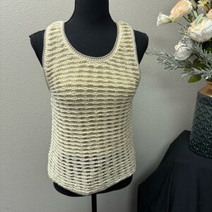 Marled Cream Metallic Knit Tank Top Sleeveless Ribbed Shimmer Small